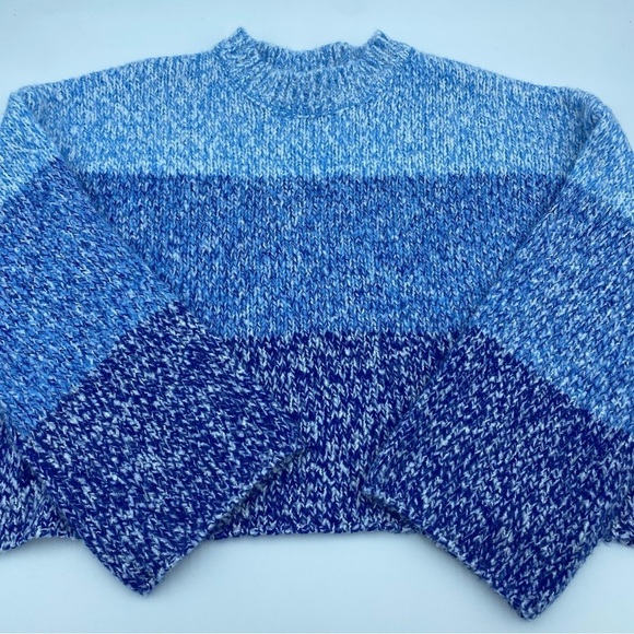 Sincerely Jules Blue Striped Cropped Chunky Knit Sweater, Large - Picture 1 of 6